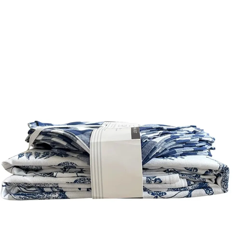 11pc Farmhouse Easter Bunny Tablecloth 60x120 Gingham Napkin Set Blue White NEW